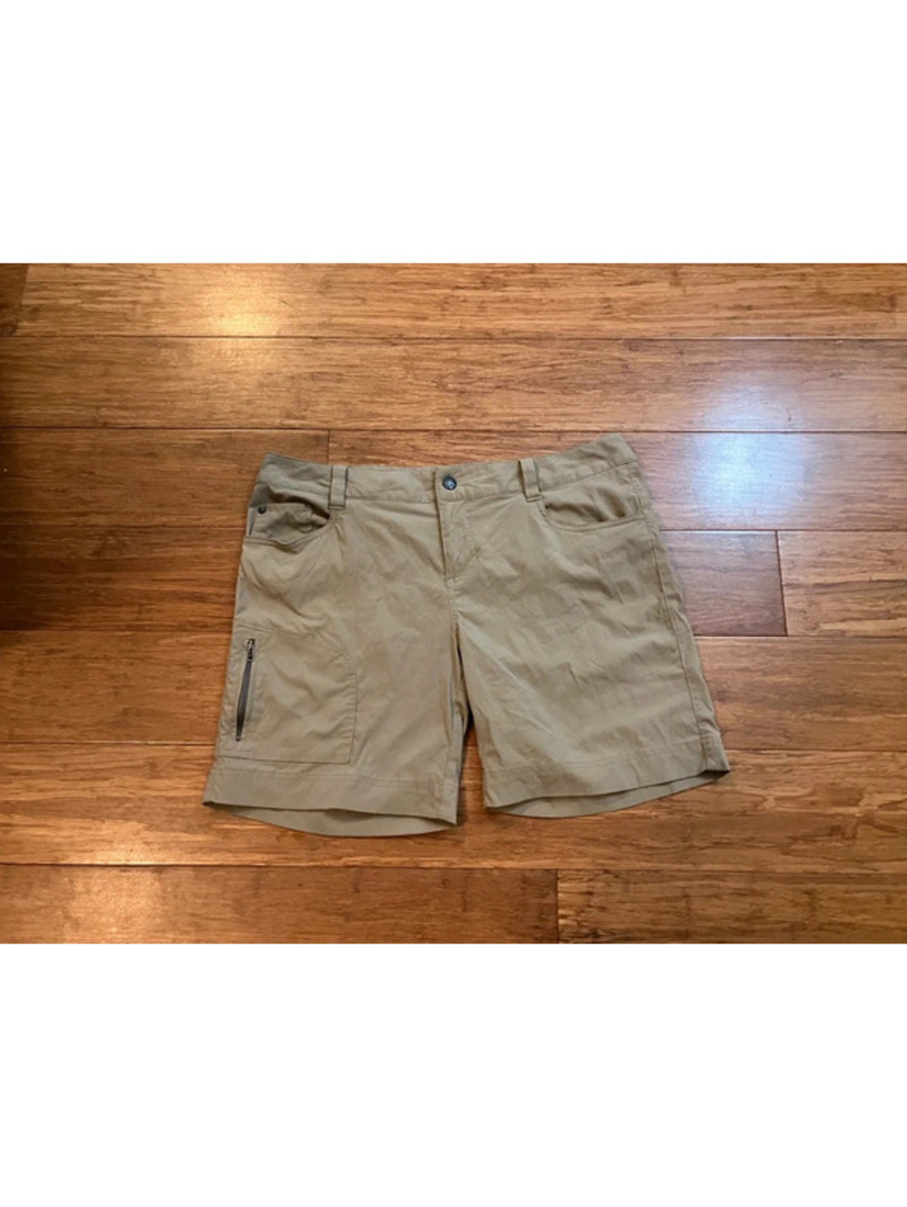 prAna Womens 10 Hiking Shorts Khaki Nylon Zip Pocket Outdoor Trail Shorts